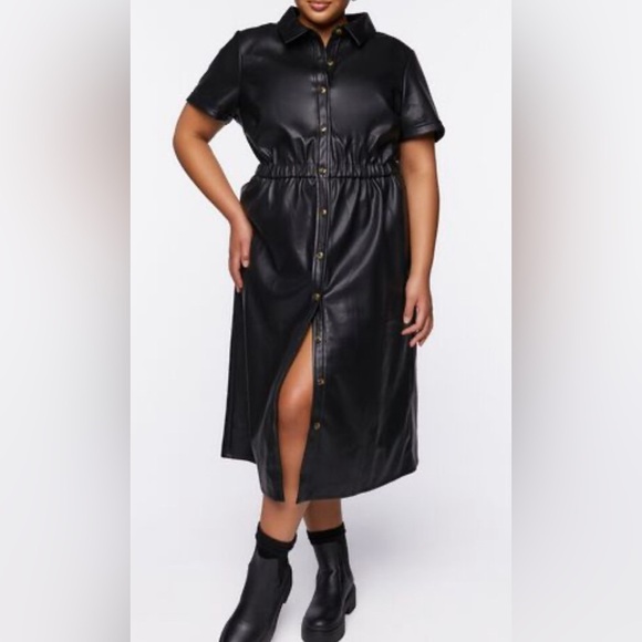 Faux leather vegan button front midi dress nwot - Picture 1 of 3
